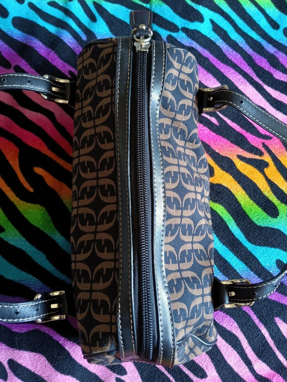 🖤 Y2K Fossil Monogram Jacquard Canvas Shoulder Bag Purse Vintage SL 8009